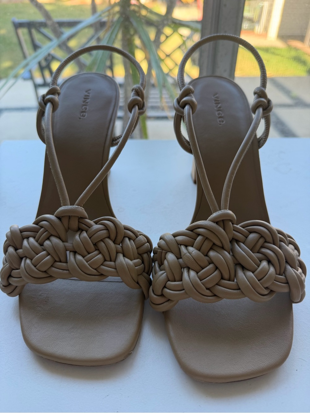 Vince Tan Braided Leather Slingback Heels - Picture 5 of 5